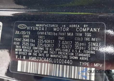 2020 Hyundai Tucson Value z USA, uszkodzony, nr VIN KM8J3CA46LU101440